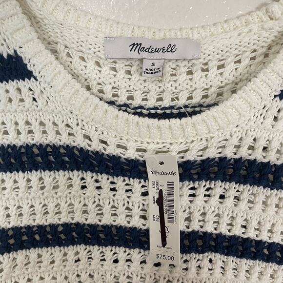 Madewell Crochet Knit Crew Neck 100% Cotton Sweater Tunic Top US Women's S New - Picture 5 of 7